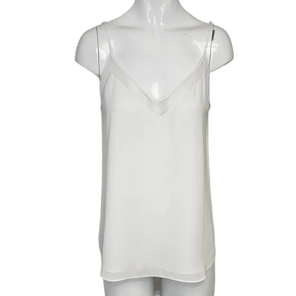 Aritzia Babaton Galen Camisole Size XS White Mesh Detailed V-Neck Tank Cami